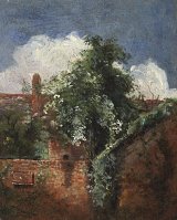 John Constable (1776-1837), {Vue de jardins à Hampstead, avec un sureau}, vers 1821–1822