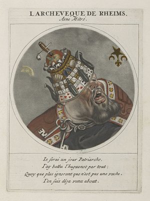 3. Jacob Gole (Paris 1665 – 1724 Amsterdam) d'après Cornelis Dusart (Haarlem 1660 – 1704 Haarlem), {Portrait de Charles Maurice Le Tellier, archevêque de Rheims}, dans {Les Héros de la Ligue ou la procession monacale}, 1691