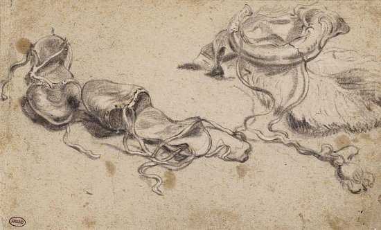 Attribué à Jan Baptist Weenix (Amsterdam 1621 – 1659/61 De Haar), {Étude d'une paire de sandales et d'un cor de chasse}